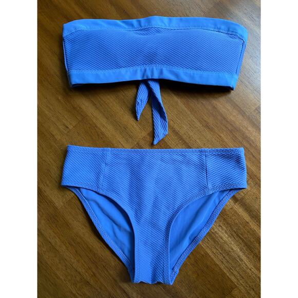 Heidi Klein Strapless Bikini 2 Piece XS EUC Blue Low Rise Swimsuit Textured - Picture 1 of 11